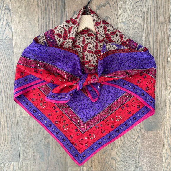 Vintage Oscar de la Renta Paisley Floral Silk Scarf Purple Pink Multicolor 31"sq - Picture 4 of 9